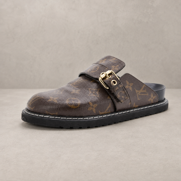 Cosy Flat Clog Mules Monogram Canvas and Leather (Brown)