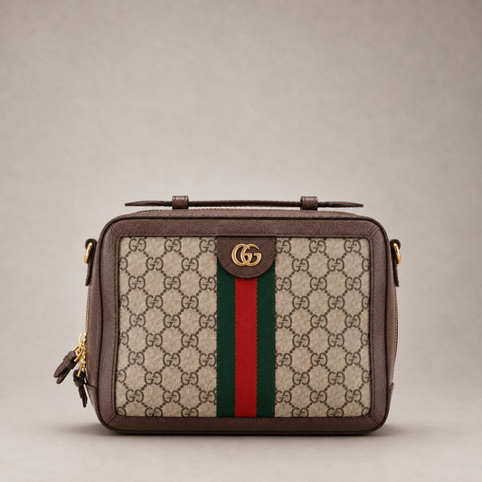 Ophidia Zip Around Camera Bag GG Coated Canvas Small (Brown)