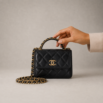 Woven Top Handle CC Flap Clutch on Chain Quilted Lambskin Small (Black)