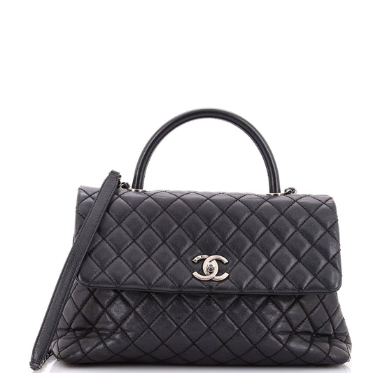 Coco Top Handle Bag Quilted Caviar Medium