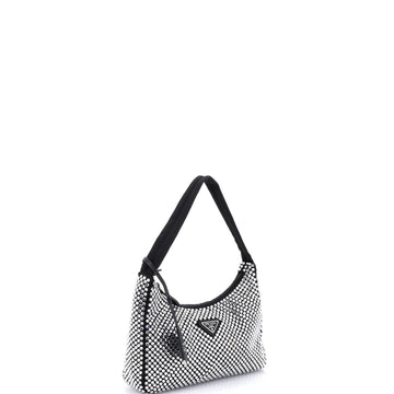 Re-Edition 2000 Crystal-Embellished Satin Mini Hobo in Black