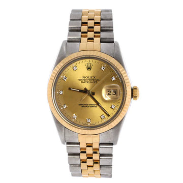 Oyster Perpetual Datejust Automatic Watch Stainless Steel and Yellow Gold with Diamond Markers 36