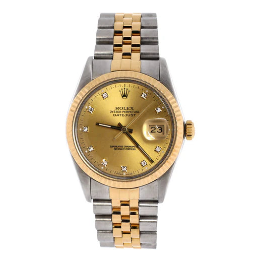 Oyster Perpetual Datejust Automatic Watch Stainless Steel and Yellow Gold with Diamond Markers 36