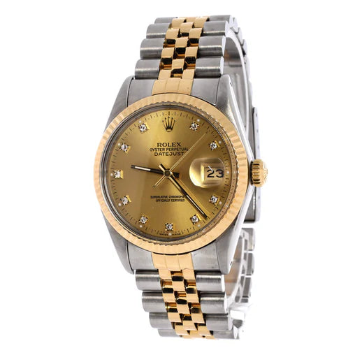 Oyster Perpetual Datejust Automatic Watch Stainless Steel and Yellow Gold with Diamond Markers 36