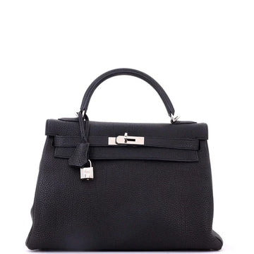 Kelly Handbag Noir Togo with Palladium Hardware 32