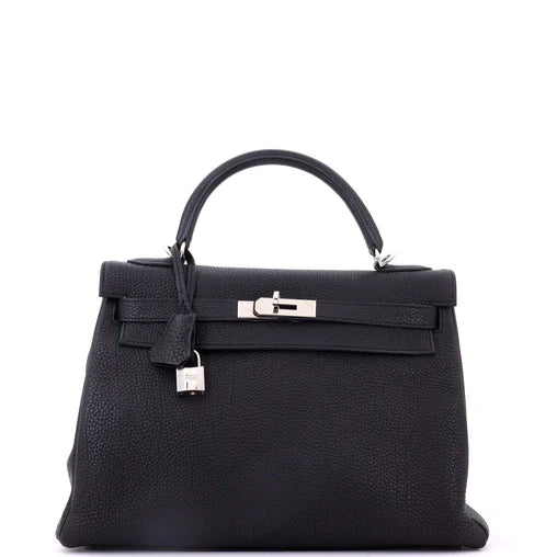 Kelly Handbag Noir Togo with Palladium Hardware 32