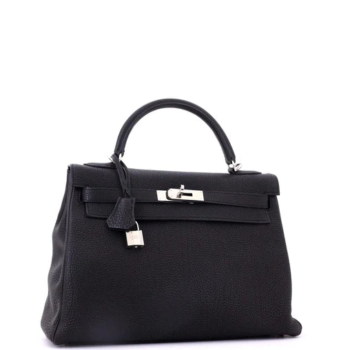 Kelly Handbag Noir Togo with Palladium Hardware 32