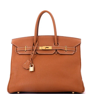 Birkin Handbag Gold Fjord with Gold Hardware 35