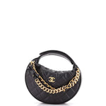 Double Chain Bow Hobo Pouch Quilted Caviar Mini