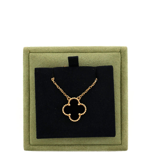 Vintage Alhambra Pendant Necklace 18K Yellow Gold & Onyx
