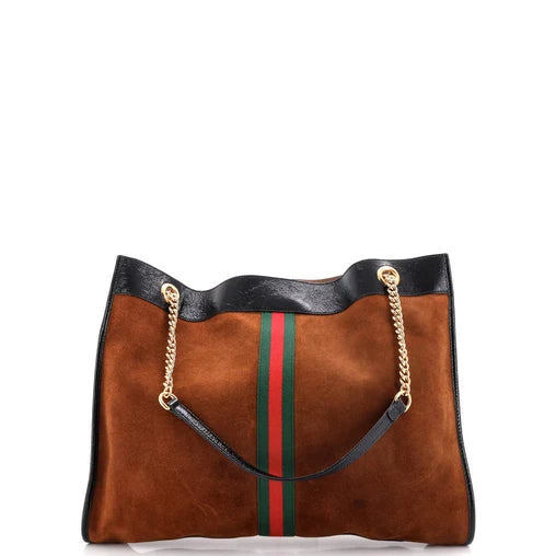 Rajah Large Chain Tote Brown Suede | 2nd Luxe
