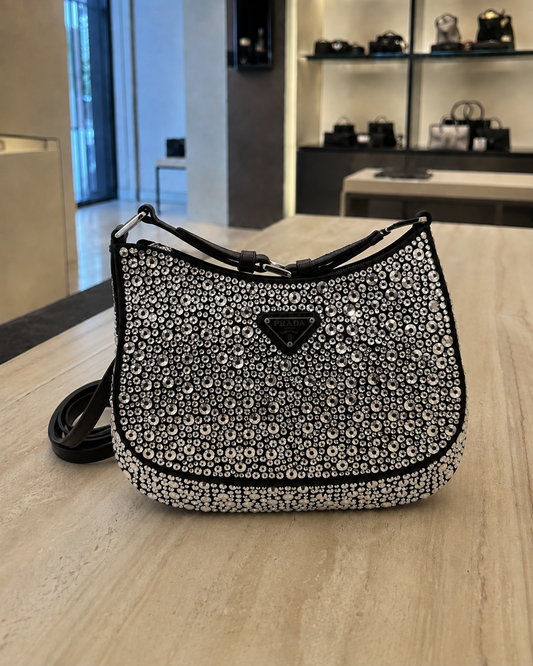Cleo Shoulder Bag – Crystal Embellished Satin (Small)