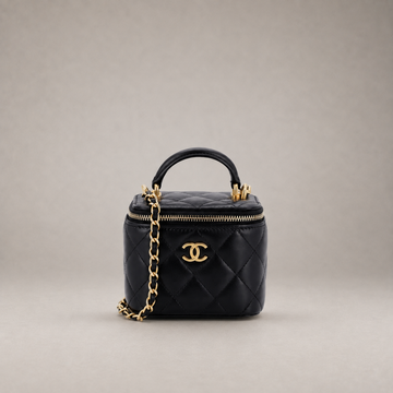 Classic Top Handle Vanity Case with Chain Quilted Lambskin Mini