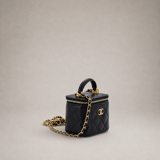 Classic Top Handle Vanity Case with Chain Quilted Lambskin Mini
