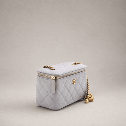 Pearl Crush Vanity Case with Chain Quilted Lambskin Small