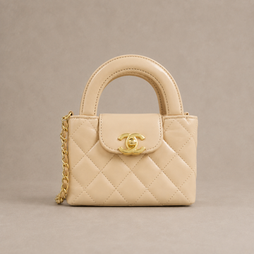 Kelly Top Handle Shopping Bag Quilted Shiny Aged Calfskin Mini