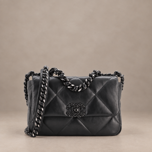 CC So Black 19 Flap Bag Quilted Lambskin Medium