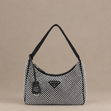 Re-Edition 2000 Crystal-Embellished Satin Mini Hobo in Black