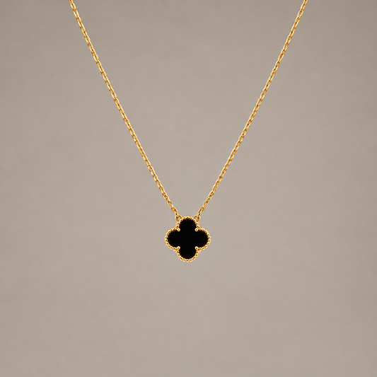 Vintage Alhambra Pendant Necklace 18K Yellow Gold & Onyx