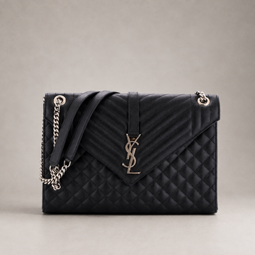 Classic Monogram Envelope Satchel Mixed Matelasse Leather Large (Black)