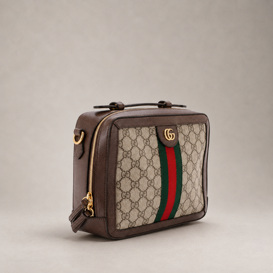 Ophidia Zip Around Camera Bag GG Coated Canvas Small (Brown)